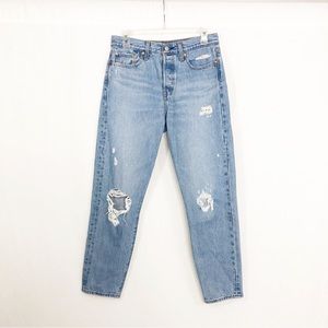 Levi’s High Rise Distressed Wedgie Premium Button Fly Denim Jeans, Size 28, Blue